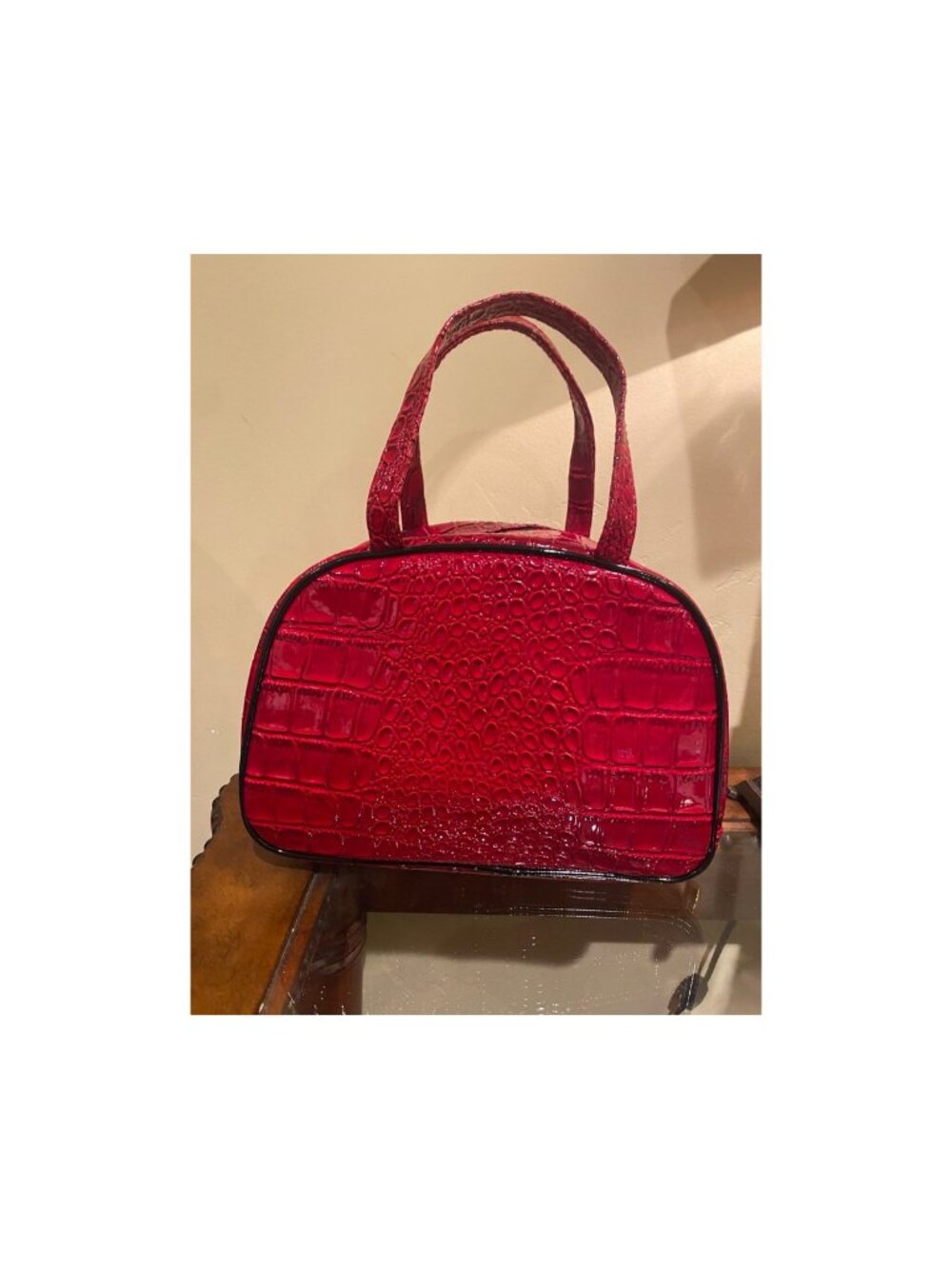 Elizabeth Arden lipstick red hand bag leather shoulder purse tote crocodile NEW